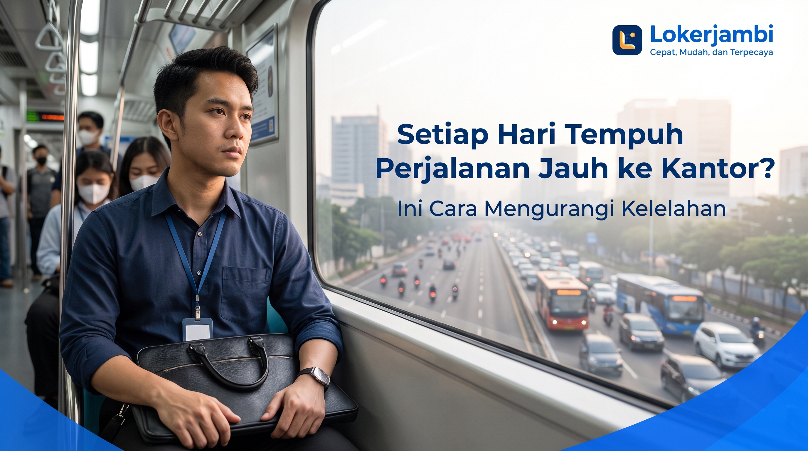 Pekerja Indonesia menempuh perjalanan jauh menuju kantor menggunakan transportasi umum sambil berusaha menjaga stamina agar tidak kelelahan.